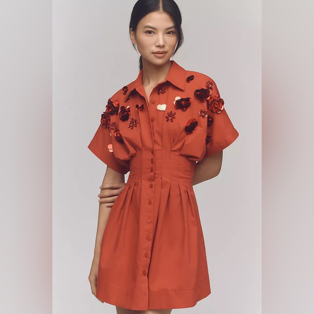 Tobie Button-Front Pleated Shirt Dress  by Exquise: Sequin Mini Edition size SP